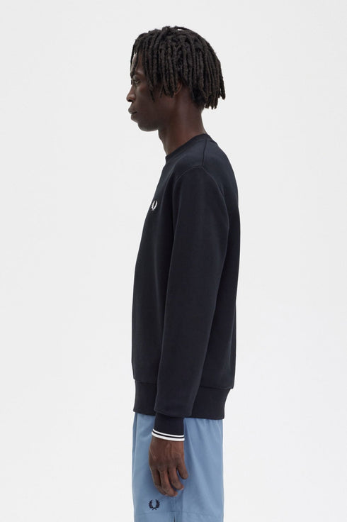 Felpa Uomo a girocollo in tinta unita Nero Fred Perry- Francavilla Moda